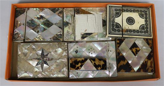 A collection of mother of pearl and tortoiseshell card cases (6)